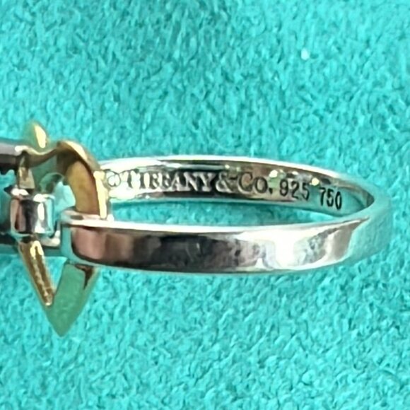 VINTAGE Tiffany & Co 18k Gold & 925 Sterling Silver Open Heart Ring - LNC - Picture 4 of 5